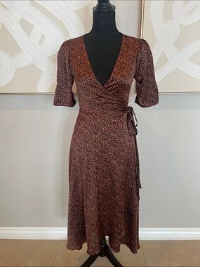 bobeau Brown Leopard Wrap Midi Dress